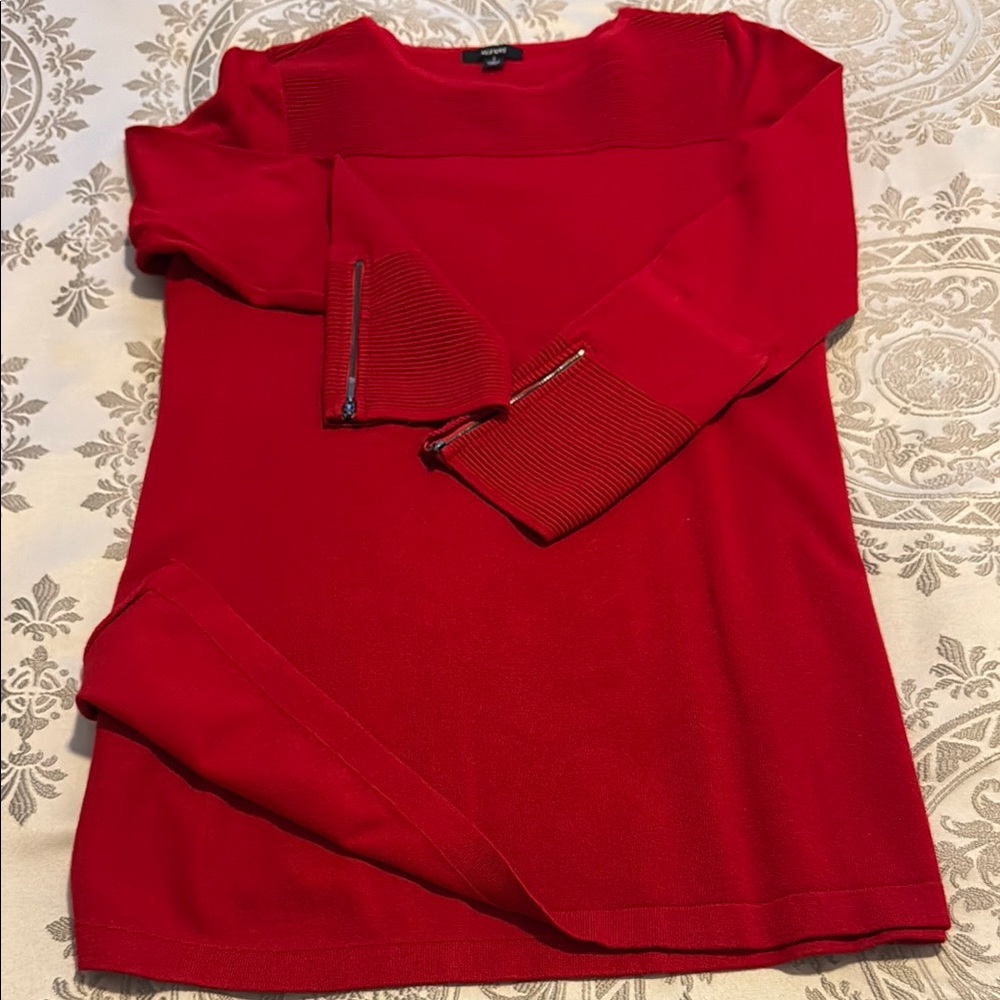 Red Long Sleeve Sweater with Zipper Accents